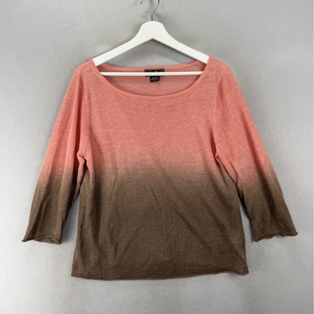 Vintage Eddie Bauer Linen Ombre Coral Brown 3/4‎ Sleeve Top Women's Large